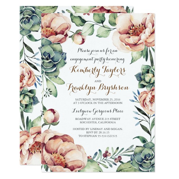 Floral Watercolor Ivory Fall Engagement Party Invitation