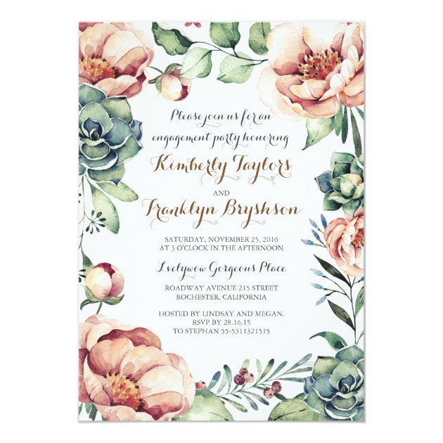 Floral Watercolor Ivory Fall Engagement Party Invitation