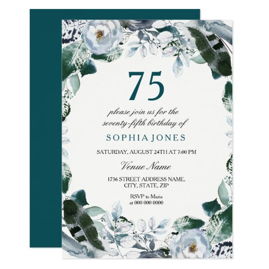 floral watercolor jade green 75th birthday invite zazzle com