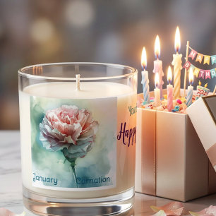 Floral Watercolor January Birth Month Personalize Scented Candle