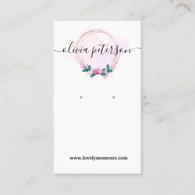 Floral watercolor jewelry earring display card (Front)