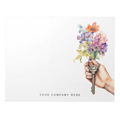 Floral Watercolor Key In Hand Real Estate Notepad