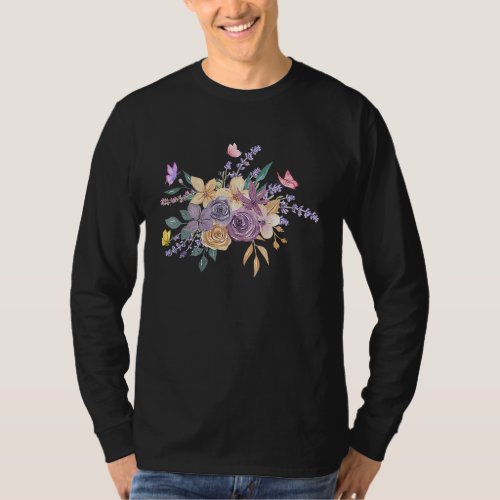 Floral Watercolor Lavender Bouquet Butterfly T_Shirt