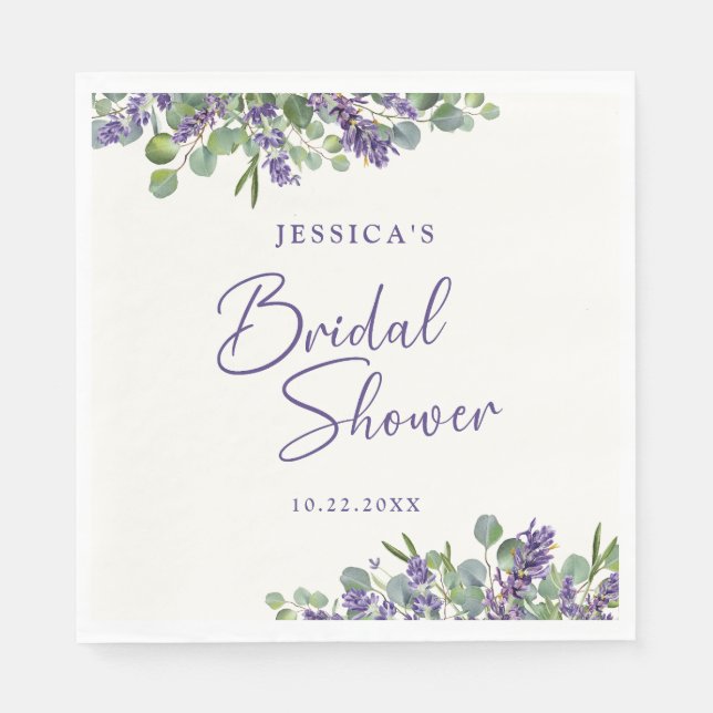 Floral Watercolor Lavender & Eucalyptus Napkins (Front)