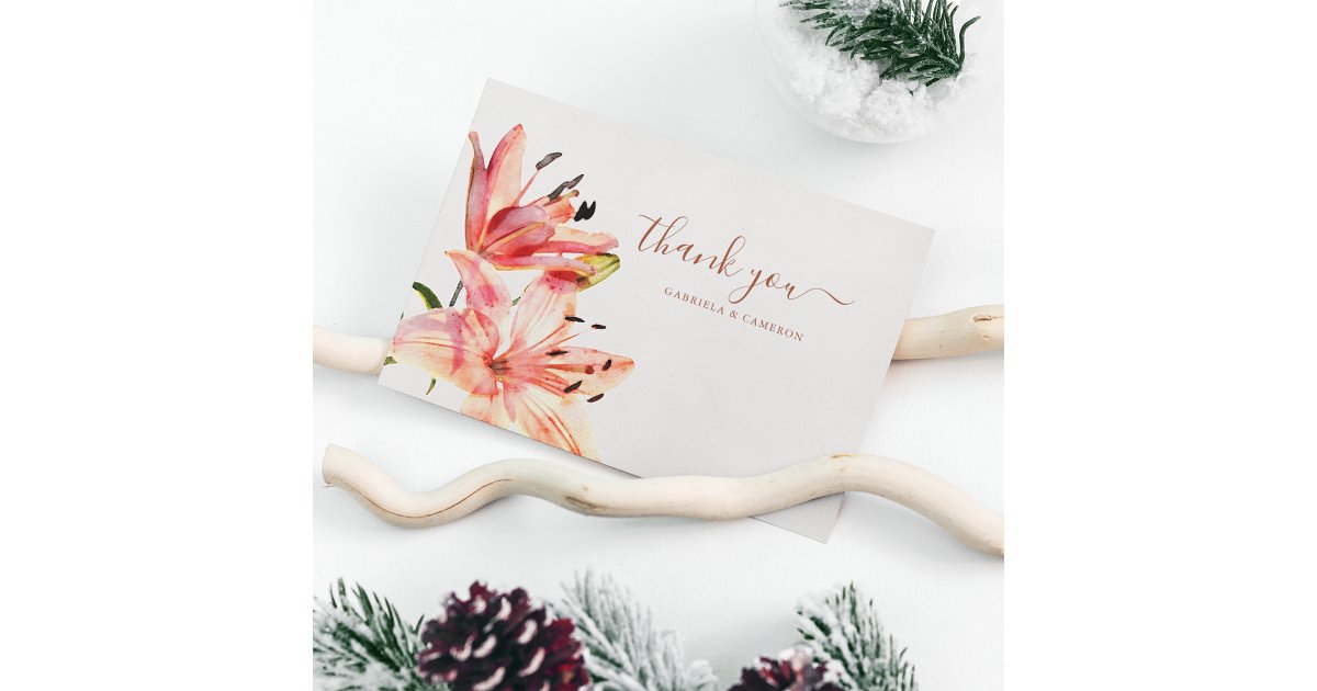 Floral Watercolor Lillies Terracotta Thank You Card | Zazzle