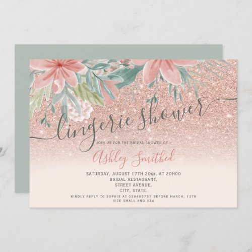Floral watercolor lingerie glitter bridal shower invitation