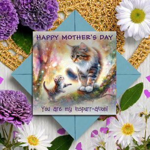 Floral Watercolor Mama Cat And Baby Mother's Day Card