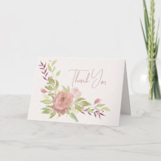 Floral Watercolor Mauve and Celadon Chic Thank You