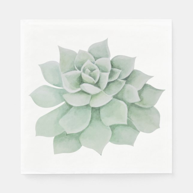 Floral Watercolor Mint Green Succulent Cactus Napkins (Front)