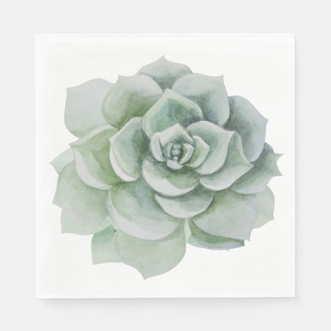 Floral Watercolor Mint Green Succulent Cactus Napkins (Front)