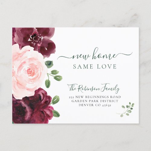 Floral watercolor modern elegant moving announcement postcard