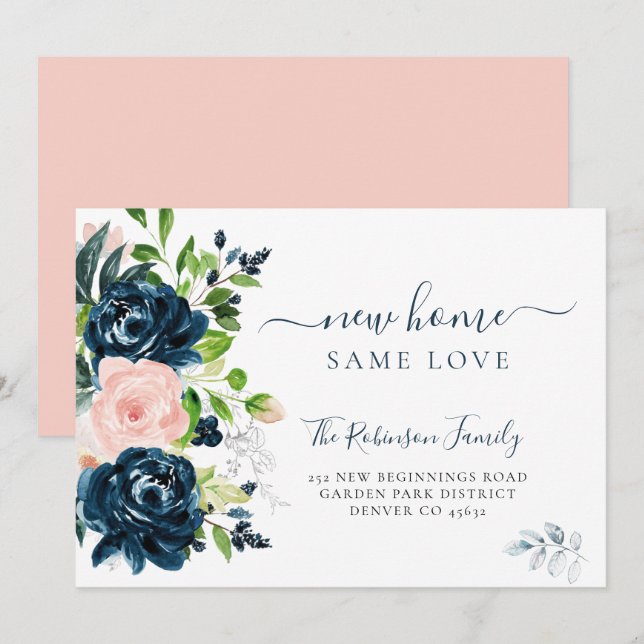 Floral watercolor modern moving announcement (Front/Back)