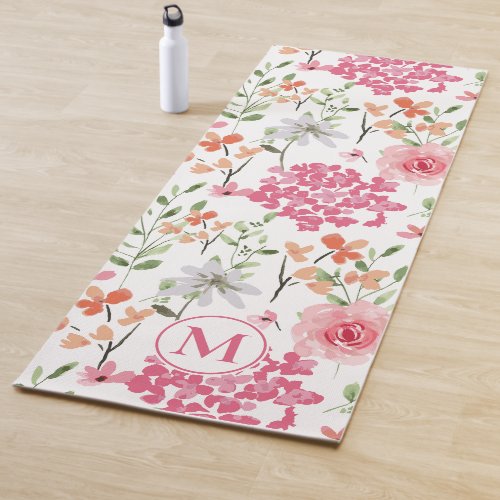 Floral Watercolor Modern Pastel Monogram Custom Yoga Mat