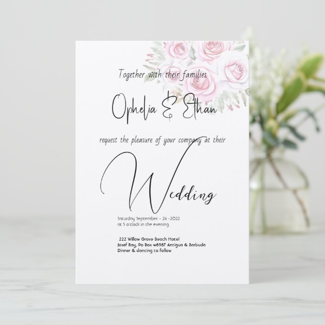 Floral watercolor Modern Typography wedding Invitation (Standing Front)