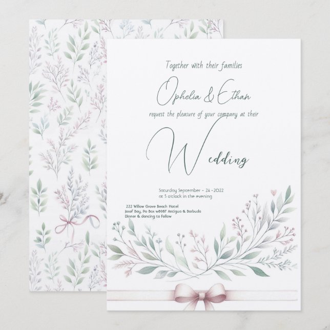 Floral watercolor Modern Typography wedding Invitation (Front/Back)