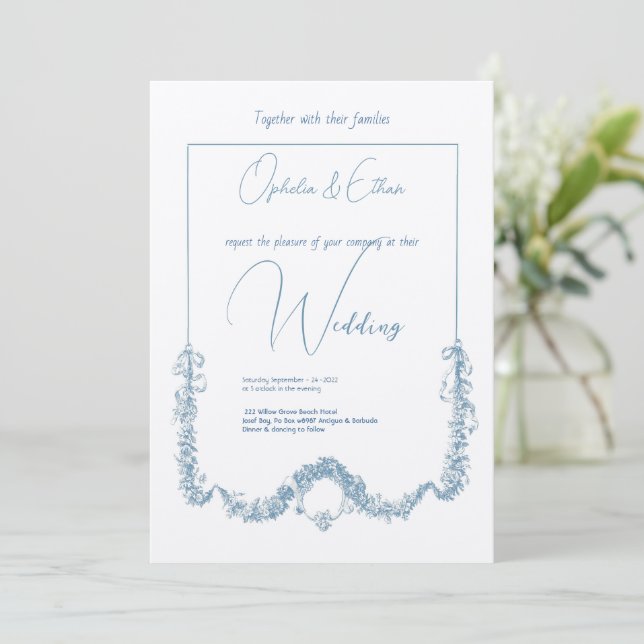 Floral watercolor Modern Typography wedding Invitation (Standing Front)