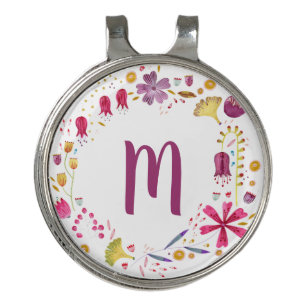 Floral Watercolor Monogram Golf Hat Clip