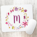 Floral Watercolor Monogram Mouse Pad<br><div class="desc">Modern floral watercolor monogram wreath.  Customize by changing the initial.  Original art by Nic Squirrell.</div>