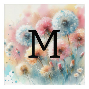 Floral watercolor monogram pink blue dandelions acrylic print