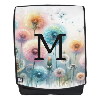 Floral watercolor monogram pink blue dandelions backpack