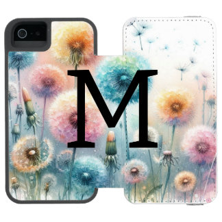 Floral watercolor monogram pink blue dandelions iPhone SE/5/5s wallet case
