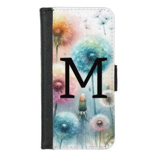 Floral watercolor monogram pink blue dandelions iPhone 8/7 wallet case