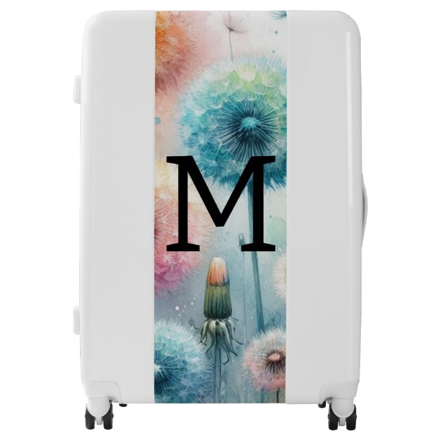 Floral watercolor monogram pink blue dandelions  luggage (Front)