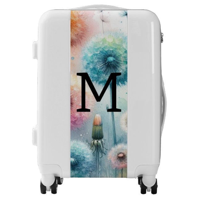 Floral watercolor monogram pink blue dandelions  luggage (Front)