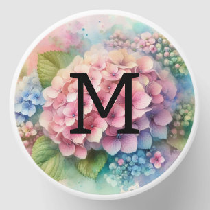 Floral watercolor monogram pink hydrangea  mini candle favors