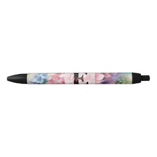 Floral watercolor monogram pink hydrangea  pen