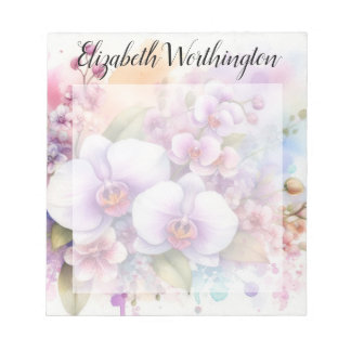 Floral watercolor monogram pink orchid flowers  notepad