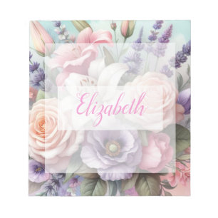 Floral watercolor monogram pink purple flowers  notepad