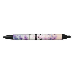 Floral watercolor monogram pink purple lavender pen