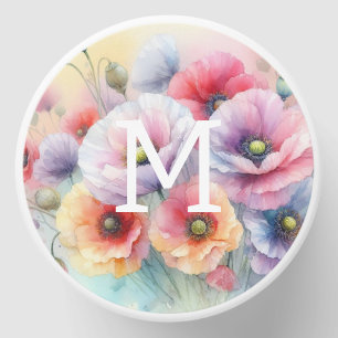 Floral watercolor monogram pink red poppy flowers mini candle favors