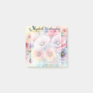 Floral watercolor monogram pink red poppy flowers post-it notes