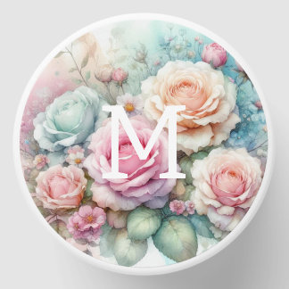 Floral watercolor monogram pink roses flowers mini candle favors