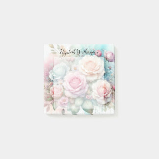 Floral watercolor monogram pink roses flowers  post-it notes