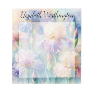 Floral watercolor monogram purple iris flowers notepad