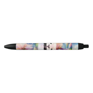 Floral watercolor monogram purple iris flowers pen