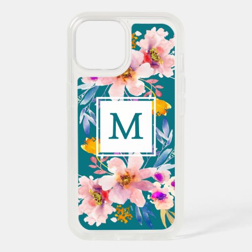 Floral Watercolor Monogram Teal iPhone 15 Case 