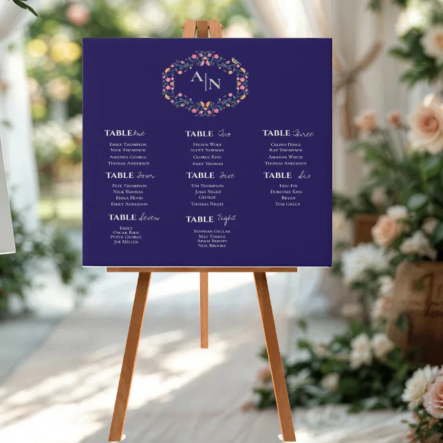 Floral Watercolor Monogram Wedding Seating Chart Faux Canvas Print Zazzle