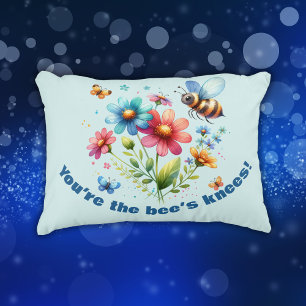 Floral Watercolor Monogram You're the Bee's Knees  Accent Pillow