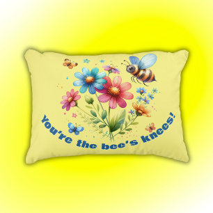 Floral Watercolor Monogram You're the Bee's Knees Accent Pillow