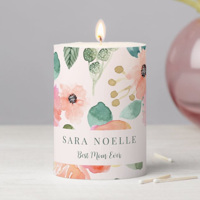 Floral Watercolor Mother’s Day Pillar Candle (In Situ)