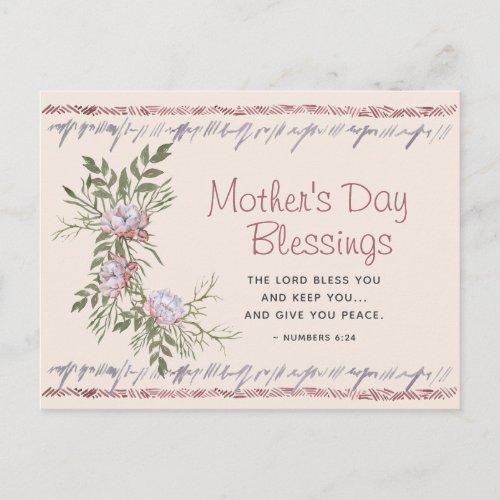 Floral Watercolor Mothers Day Blessings Scripture Postcard