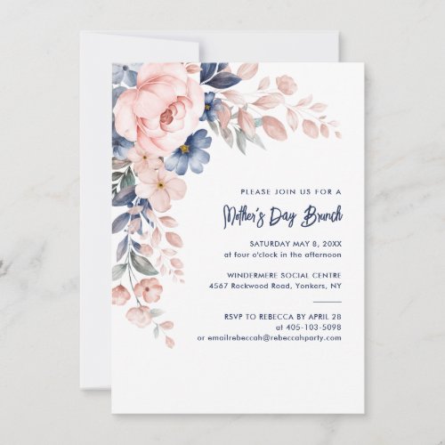 Floral Watercolor Mothers Day Pink Brunch Invitation