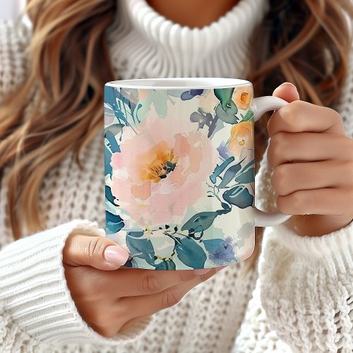 Floral Watercolor Mug Beautiful Flower Print Coffee Mug