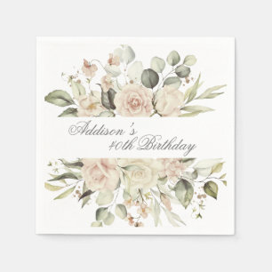 Floral Watercolor Name Botanical Elegant Birthday Napkins