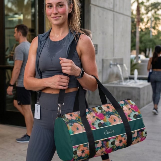 Floral Watercolor Name  Duffle Bag (Creator Uploaded)
