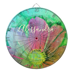  Floral Watercolor Name Monogram Colorful Botanica Dart Board